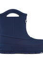 Navy blue rubber boot with a pull handle on a white background