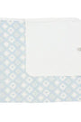 Baby blanket with blue and white pattern on a white background