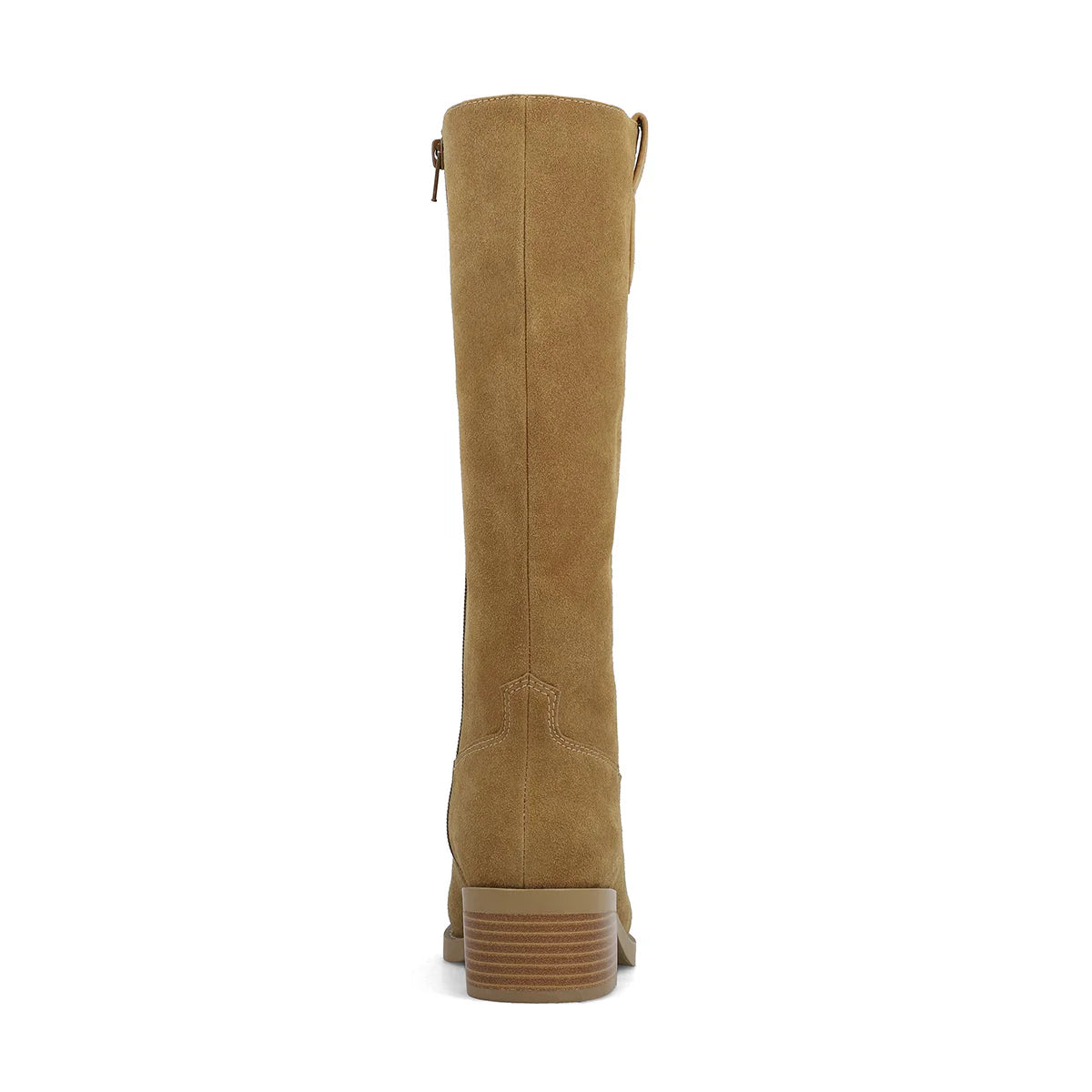 Tan knee-high boot on a white background