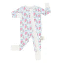 Baby onesie with a floral pattern on a white background