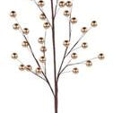 A decorative artificial branch with thin brown stems and small metallic gold berries, shown against a plain white background.