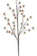 A decorative artificial branch with thin brown stems and small metallic gold berries, shown against a plain white background.