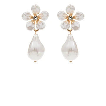 Acrylic Flower & Baroque Pearl Earrings