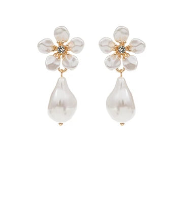 Acrylic Flower & Baroque Pearl Earrings