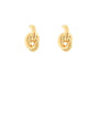 A pair of gold huggie hoop earrings with a knotted, rope-like design in the center, shown on a plain white background.