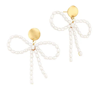 Rice Shaped Bow Drop Earrings
