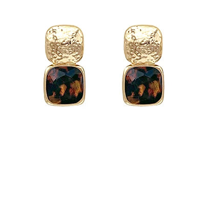 Bold Faceted Stone Square Earrings