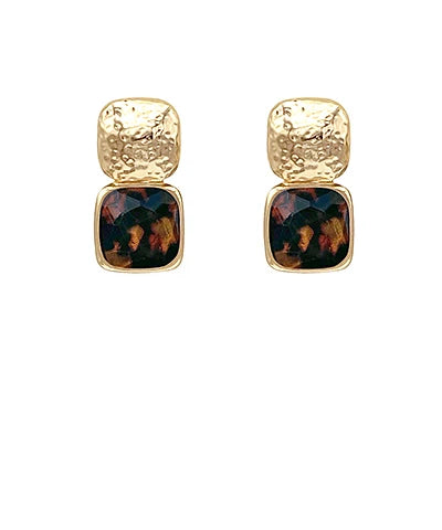 Bold Faceted Stone Square Earrings