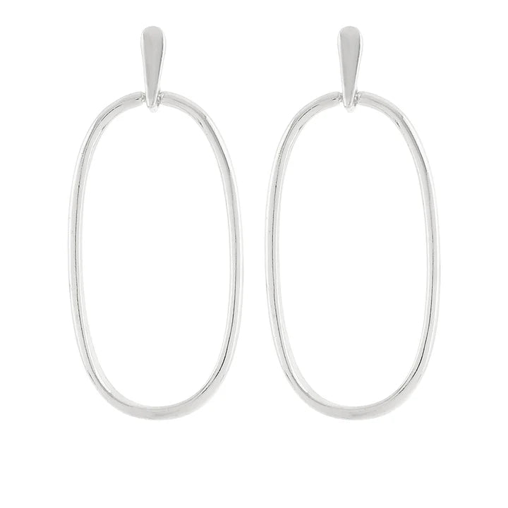 Oval Outline Dangle Earrings - Silver