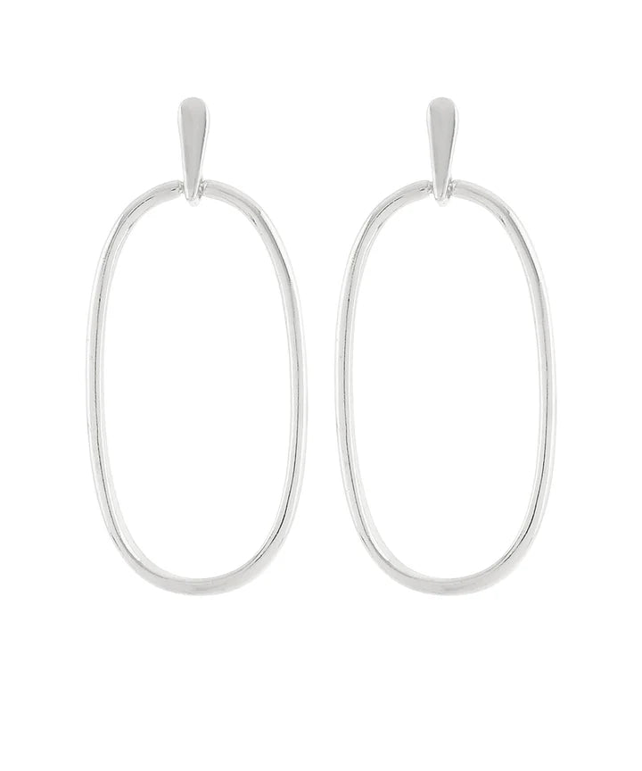 Oval Outline Dangle Earrings - Silver