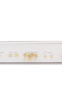 A set of five gold-toned stud earrings displayed in a white rectangular presentation box against a white background. The earrings include different designs such as a heart, a bow, teardrop, and floral motifs, with some labeled with handwritten text like 'Girls Night' and 'Everyday'.