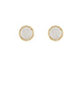 A pair of gold stud earrings with round, textured off-white mother-of-pearl centers, shown on a plain white background.