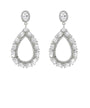 A pair of silver-tone teardrop dangle earrings adorned with clear marquise and oval-cut stones, set against a plain white background.
