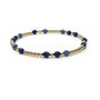 Bracelet with blue beads and gold accents on a white background