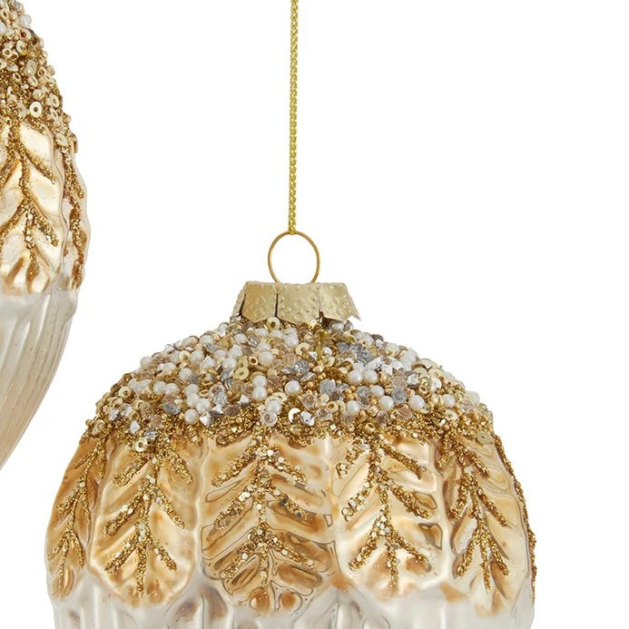 4" Gold and White Ball or Teardrop Ornament
