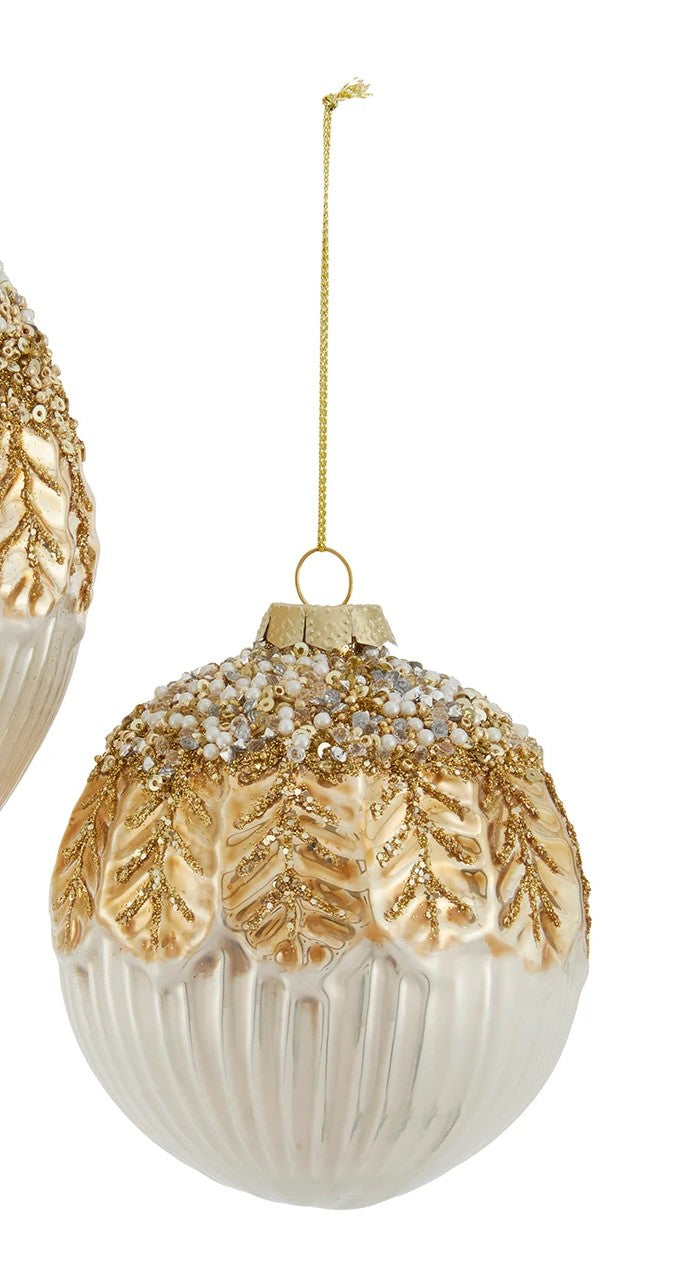 4" Gold and White Ball or Teardrop Ornament