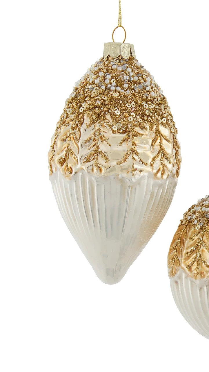 4" Gold and White Ball or Teardrop Ornament