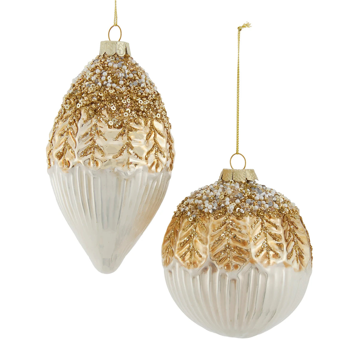 4" Gold and White Ball or Teardrop Ornament