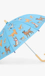 Children's umbrella with dog pattern on a blue background