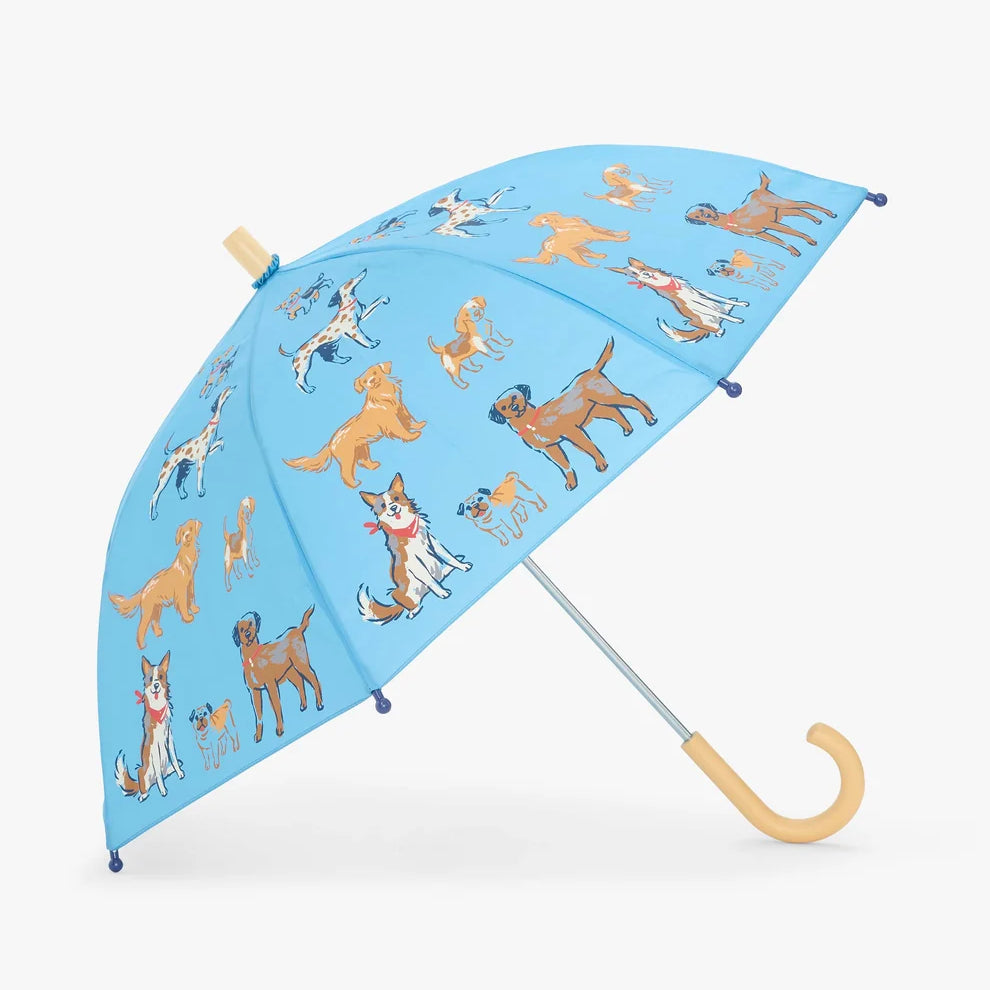 Children's umbrella with dog pattern on a blue background