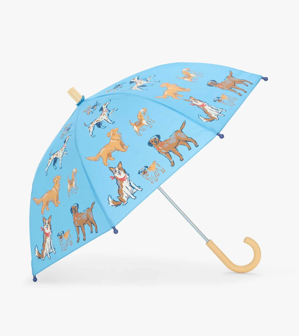Children's umbrella with dog pattern on a blue background