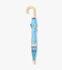 Blue umbrella with a wooden handle on a white background