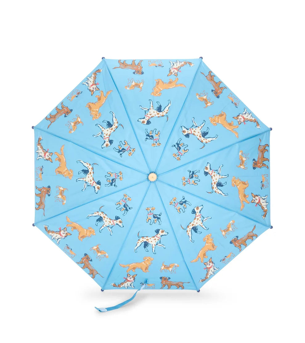 Umbrella with dog pattern on a blue background