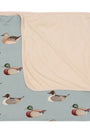 Baby blanket with duck pattern on a light blue background