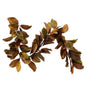 An artificial autumn leafy garland with brown, tan, and olive-green leaves on a plain white background.