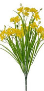 Bouquet of yellow flowers with green stems on a white background