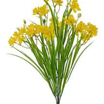 Bouquet of yellow flowers with green stems on a white background