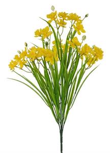Bouquet of yellow flowers with green stems on a white background