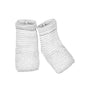 Pair of textured grey socks on a white background