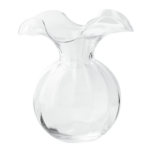 Clear glass vase with a unique design on a white background