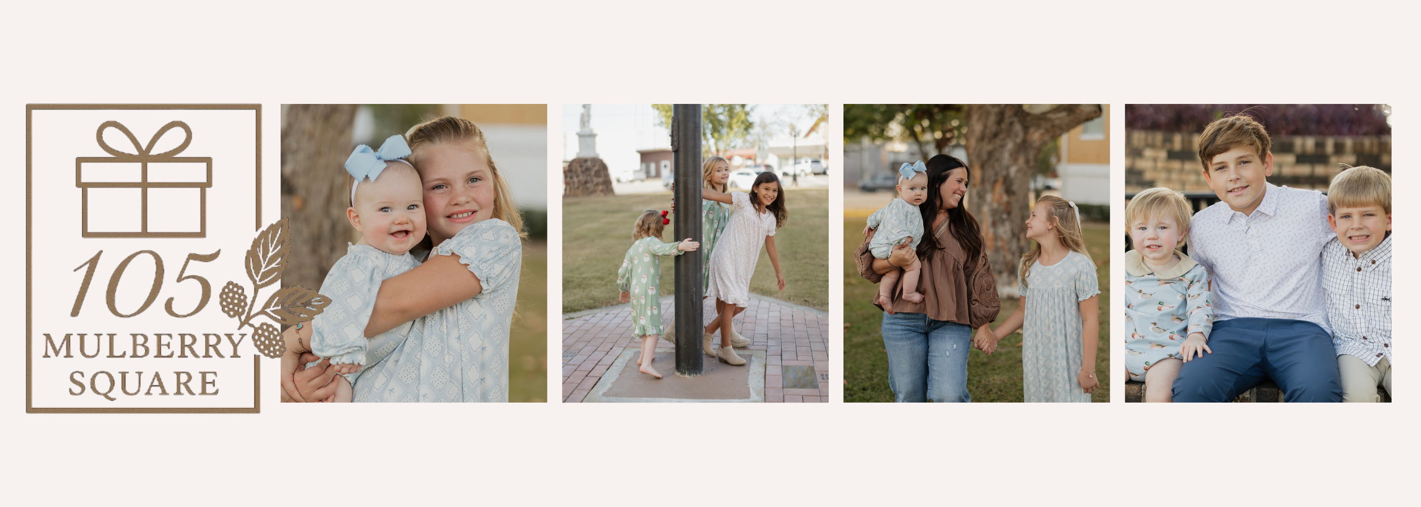Collage of children with '105 Mulberry Square' logo and text.