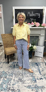 Textured Frayed Stripe Puff Sleeve Shirt