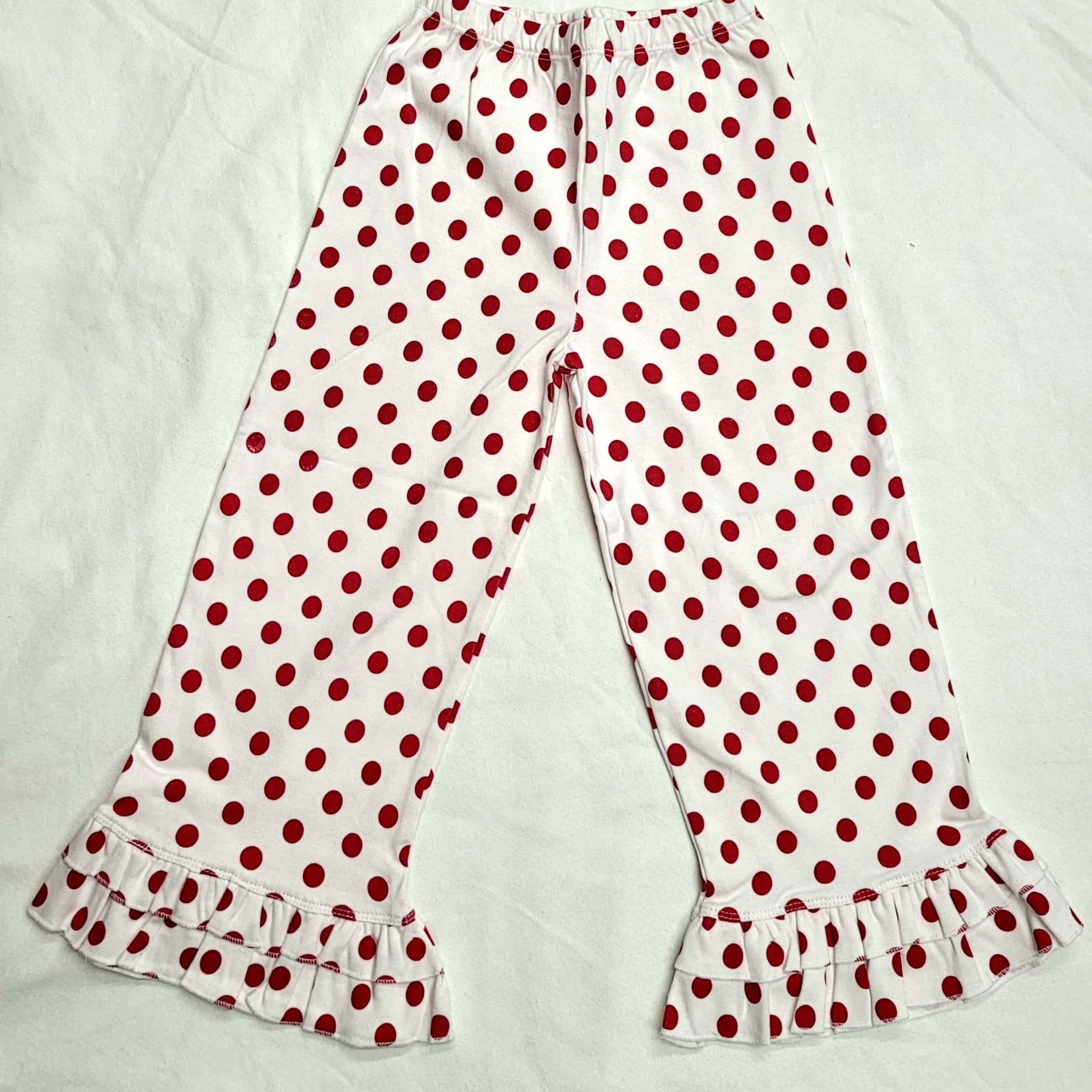 Girls Ruffle Pant - White with Red Polka Dot