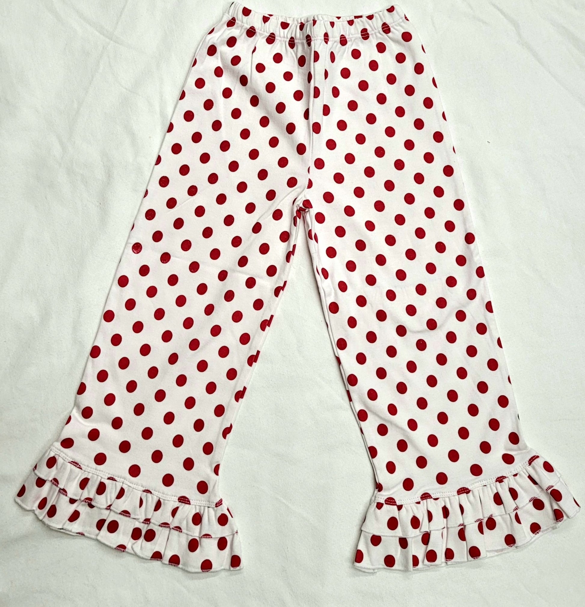 Girls Ruffle Pant - White with Red Polka Dot