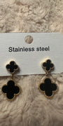 Gold & Black Double Clover Dangle Earrings