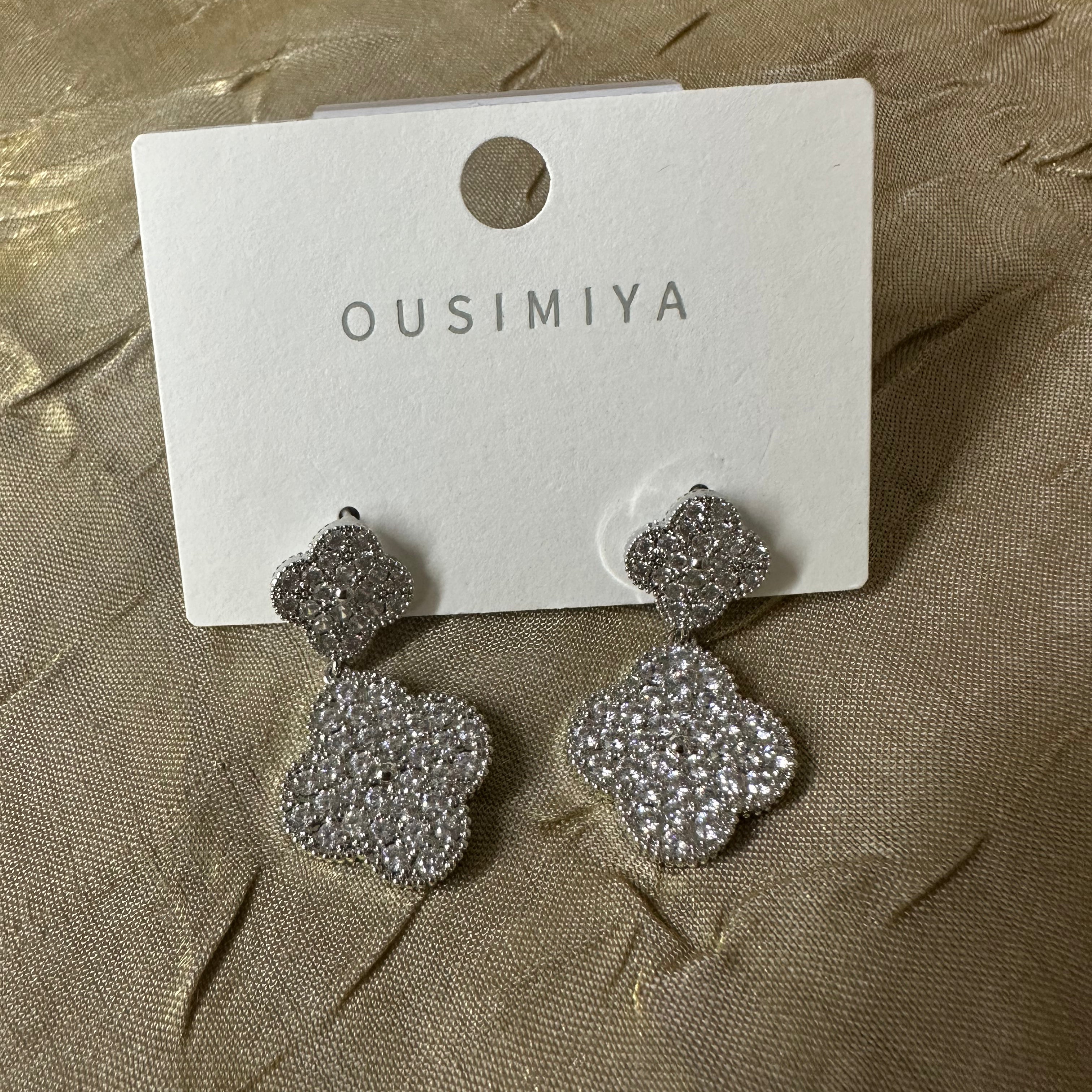 Silver Double Clover Sparkle Earrings