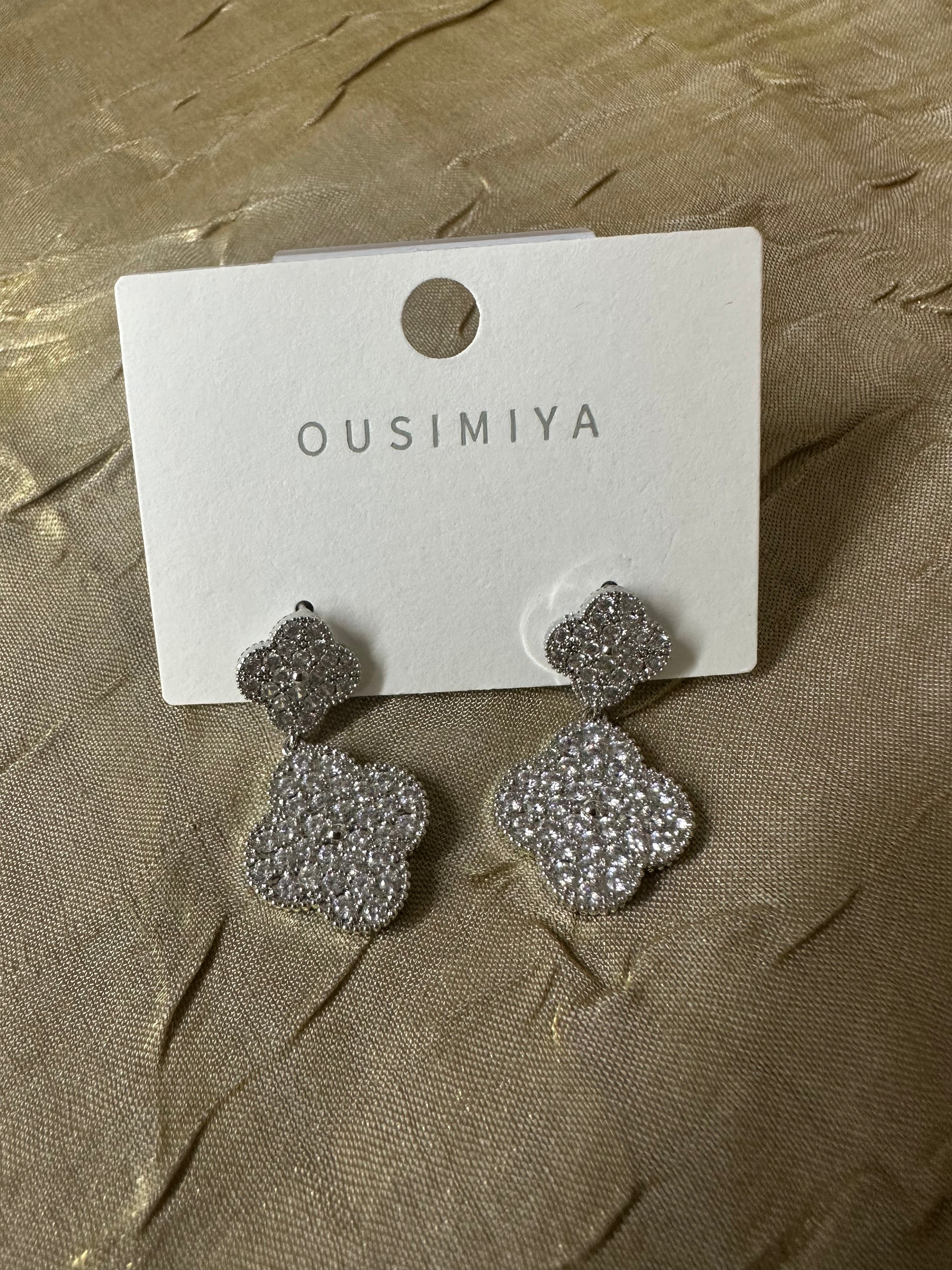 Silver Double Clover Sparkle Earrings