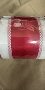 Red and white wired ribbon roll with dot mesh border and wired edge