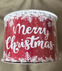 Wired Christmas ribbon, burgundy with white snowflakes and 'Merry Christmas' text