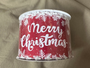 Wired Christmas ribbon, burgundy with white snowflakes and 'Merry Christmas' text