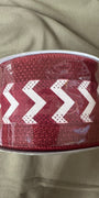 Red and white chevron wired ribbon spool, 2.5-inch x 10 yards