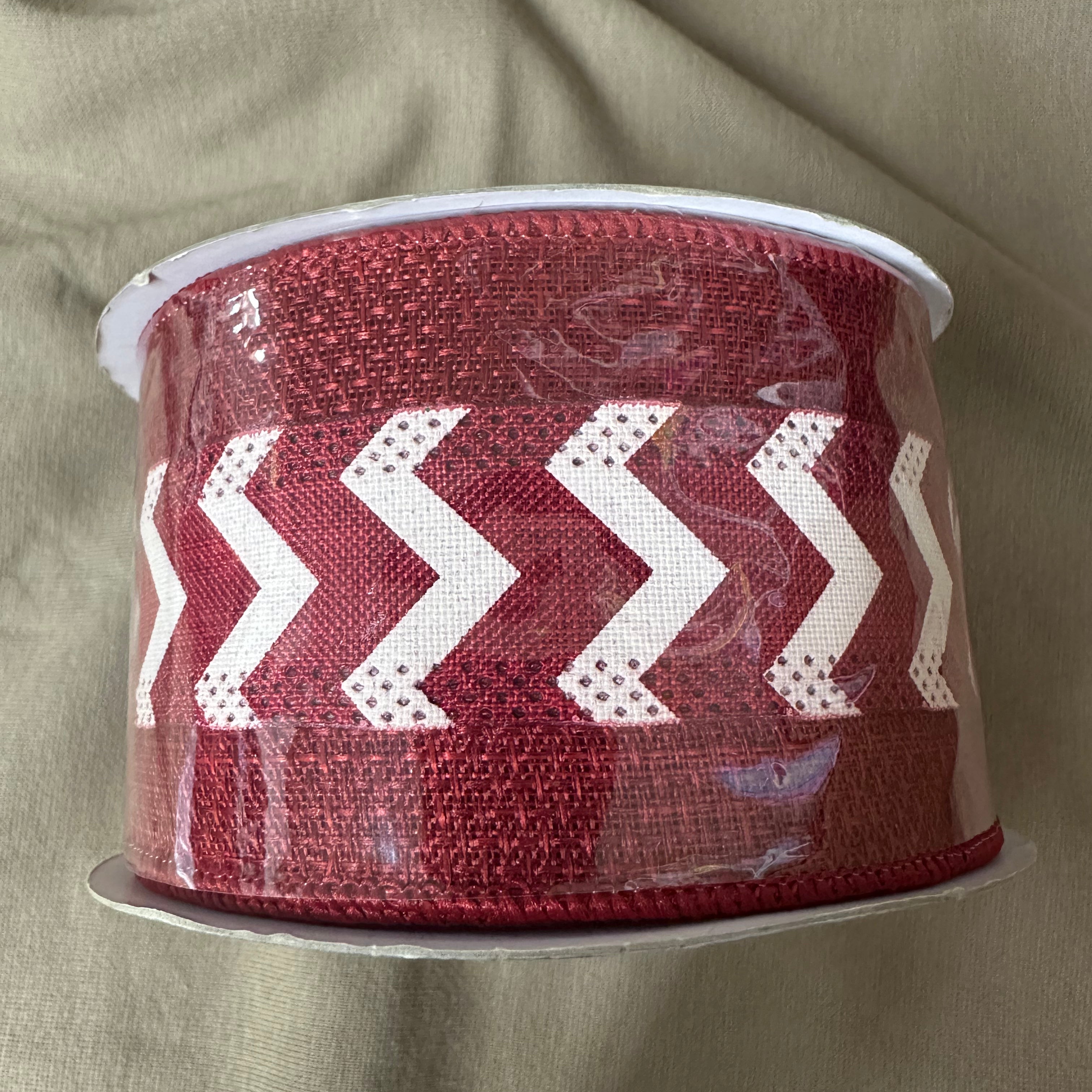 Red and white chevron wired ribbon spool, 2.5-inch x 10 yards