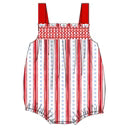 Red and white striped bubble with a checkered pattern on a plain background