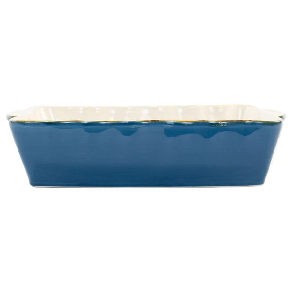 Blue color casserole dish with a wavy edge detail