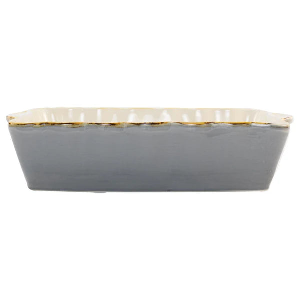Grey color casserole dish with a wavy edge detail
