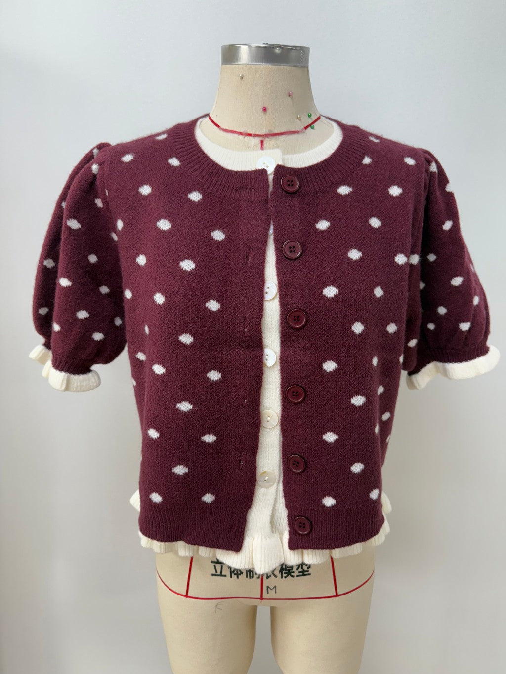 Wine Polka Dot Short Sleeve Cardigan